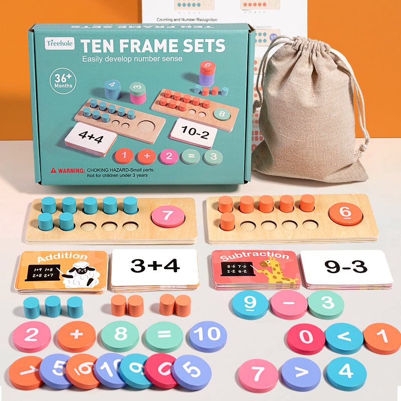 Kindergarten Wooden Ten-Grid Array Addition And Subtraction Teaching Aids Ten-Digit Counter Children'S Math Early Education Educational Toys - Image 1